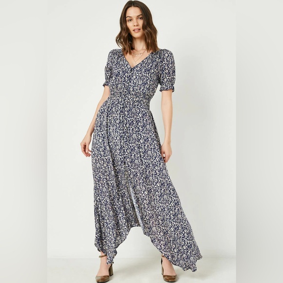 Hayden Dresses & Skirts - Hayden Navy Floral Maxi Dress with Cream Accents